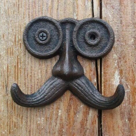 Crochets muraux décoratifs en fonte, en forme d'animaux, porte-manteaux, robustes et durables, pour suspendre chapeaux, clés et manteaux (avec moustaches), noirs.