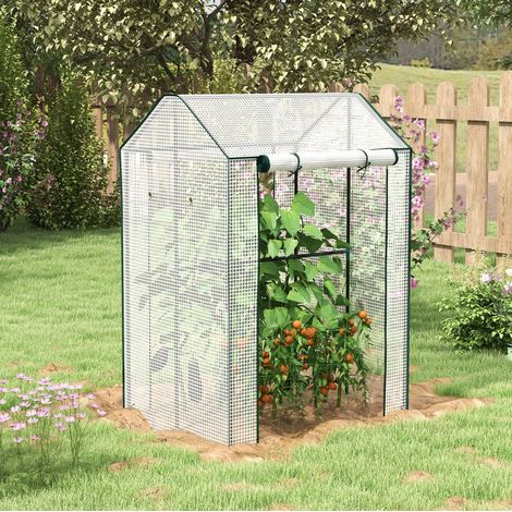 Invernadero de jardín 100x80x150 cm, dos espacios y dos puertas, ventilación lateral, acero, blanco (1/5)