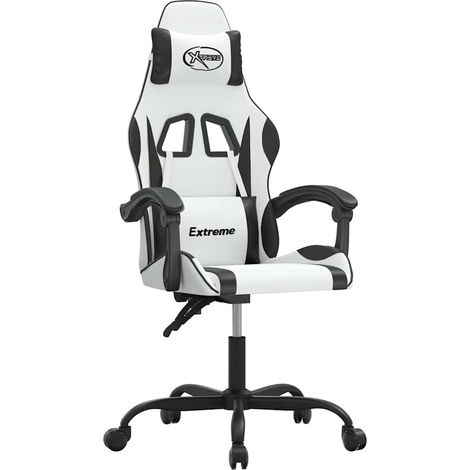 Chaise de jeu Chaise de Gaming pivotante Blanc et noir Similicuir (1/5)