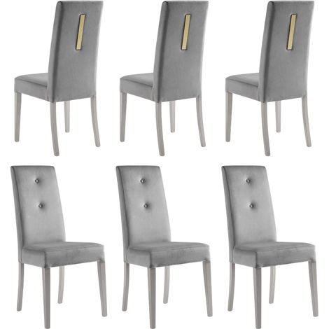 JEMMA - Lot de 6 Chaises Suédine Grise Détail Doré et Bois Gris (1/5)