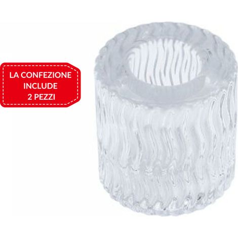 TrAdE Shop Traesio - 2 Porta Candela Lanterna Rotondo Bomboniera Matrimonio Decorazione Tea Light 5x5 - Trasparente (1/3)