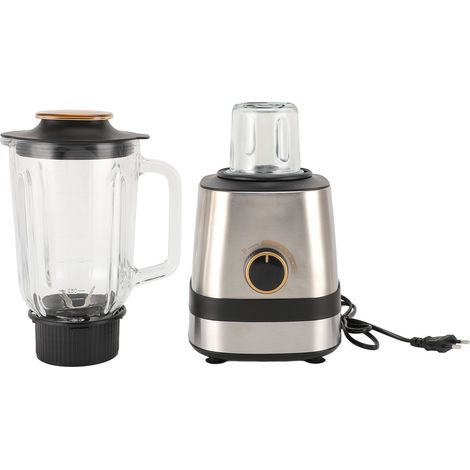 Mixeur de comptoir 600 W, 3 vitesses, robot culinaire multifonctionnel avec 6 lames en acier inoxydable, pichet en verre de 1,5 L et 150 ml pour les boissons aux fruits congelés. (1/5)