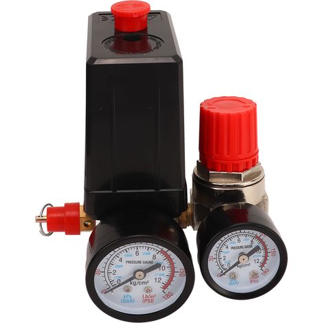 Pressostat pour compresseur d'air, régulateur automatique 4 voies, 0-180 PSI avec manomètre (1/5)