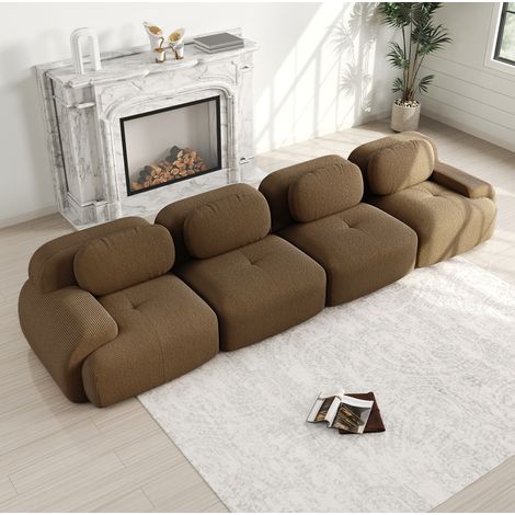 Sofá modular de esquina 388x103x75 cm marrón en pana sin estructura con entrega sin montaje (1/5)