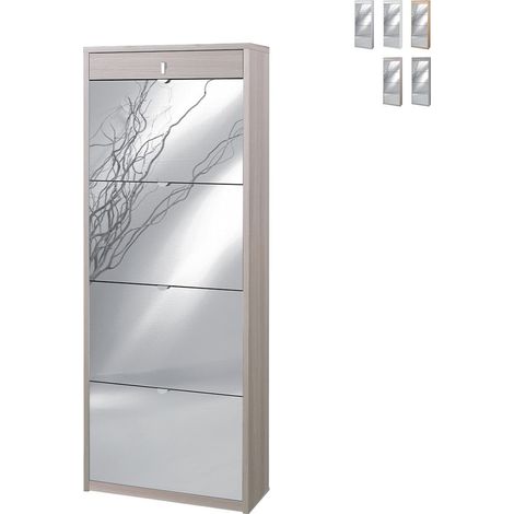 Zapatero con cuatro puertas de espejo y un cajón superior Olmo claro 63x29x h164 cm (1/5)