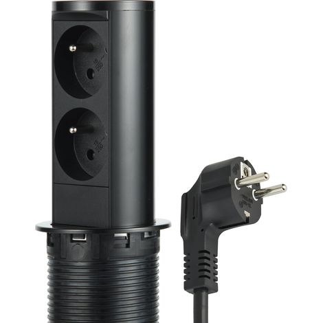 Electraline 35464 - Blocco multipresa a scomparsa, 2 francesi, diametro standard, presa da incasso per cucina, ufficio, corpo in acciaio inossidabile nero, verticale D.60 mm (1/3)