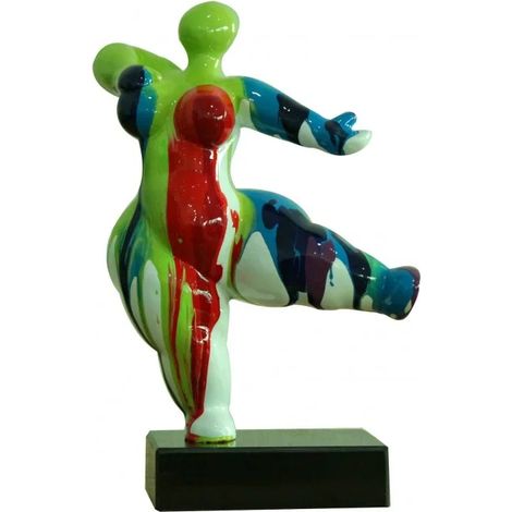 Statue femme dansant avec coulures rouge / bleu H33 cm - LADY DRIPS 01 (1/3)