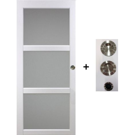 Porte Coulissante Kenya Blanc Vitrée H204 X L93 Cm, Coquilles, Tire Doigt Gd Menuiseries