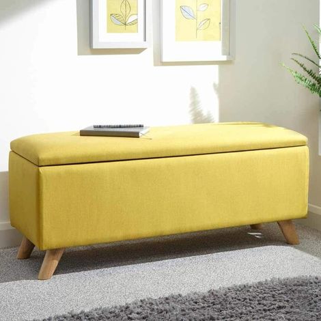 Cassapanca Pouf Contenitore Panca Sgabello Poggiapiedi in Tessuto Mostarda (1/5)