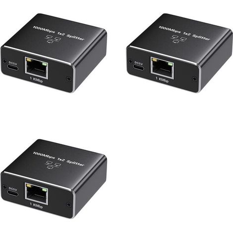 Geeignet für 3-Wege-Gigabit-Ethernet-Splitter mit 1 Eingang, 2 Ausgängen und einer 1000-Mbit/s-RJ45-Hochgeschwindigkeits-Netzwerkverlängerungskabelschnittstelle, unterstützt Cat5/5e/6/7/8.