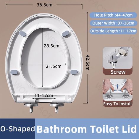 (Abattant de toilettes - A8) Abattant de toilettes pour salle de bain, installation facile, siège ovale allongé, abattant de toilettes à arc élargi, siège de toilettes rond, fermeture silencieuse (bla (1/5)