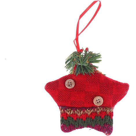 Décorations rustiques en tissu, ornements de sapin de Noël à suspendre pour fête - Pentagramme (Rouge) (1/2)