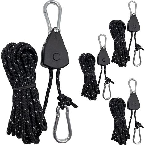 4 Pièces Corde Cliquet, 4mm x 4m Sangle Corde Crochet Réglables, Cliquet de Rope avec Croch, Ratchet Tightener, pour Camping, Randonnée, Tente, Bâche, Auvent (1/5)