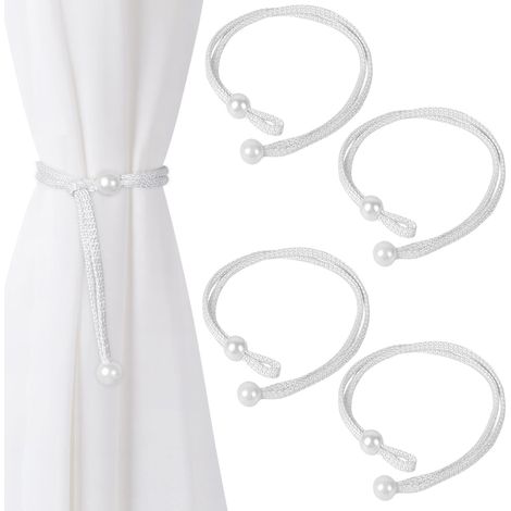 Lot de 20 attaches de rideaux, cordons de perles, attaches de rideaux en polyester pour la décoration intérieure (blanc cassé) (1/5)