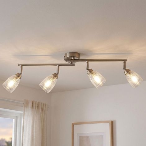 Plafoniera, lampada soggiorno, spot bar, plafoniera cromata, sala da pranzo, faretti mobili in vetro design Crackle, 4x LED 3W 250lm 3000K, LxH 60x 14 cm (1/5)