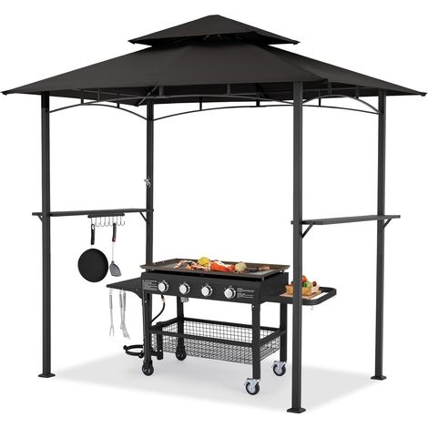 YODOLLA Grillpavillon 2,4m×1,5m, Grillüberdachung für Außengrill, 2-stufige BBQ-Gazebo-Überdachung (Schwarz) (1/5)