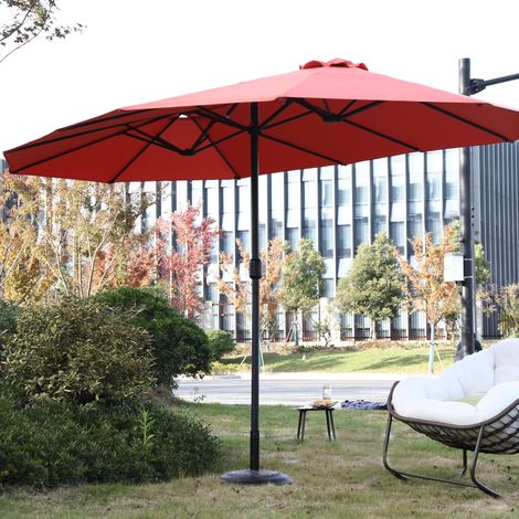 Parasol rectangulaire double face 14.8 ft vert clair – Structure acier 12 nervures – Manivelle d'ouverture facile – Toile polyester 180g – Anti-rouille – Idéal jardin piscine cour