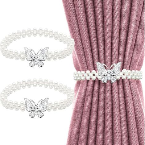 Curtain tiebacks, 2 pcs butterfly-shaped curtain ties, freely adjustable, suitable for home, hotel, office, no installation or drilling required (Silver) (1/5)