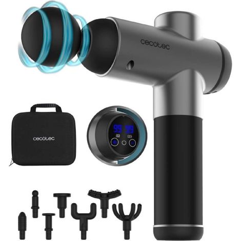 Cecotec Pistola de Masaje Muscular con 8 Cabezales SkinCare Massage Full Recovery. 99 Niveles de Intensidad, Pantalla LCD, Motor Brushless, Autonomía 2h, Velocidad de 2800-3200rpm, Estuche (1/5)