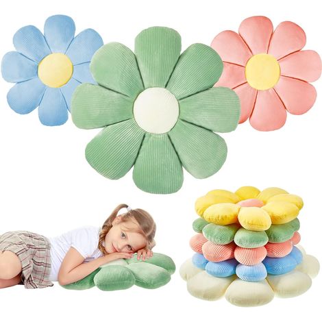 Lot de 3 coussins décoratifs à motif marguerite, tapis de sol, blanc, vert, jaune (1/5)