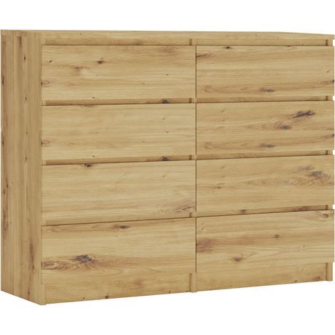 Commode 8 tiroirs : Chêne Artisan, 120 x 39 x 101 cm (1/5)
