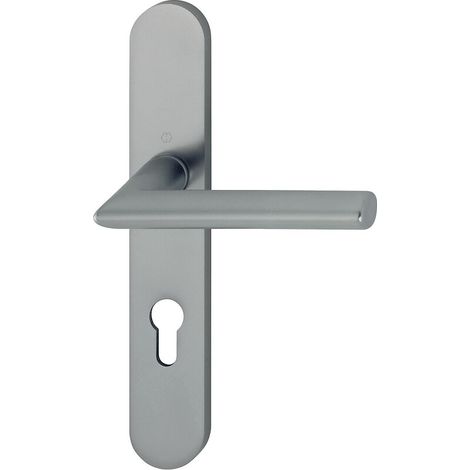 Béquille double sur plaque entraxe 195 mm ligne Stockholm antibactérien SécuSan clé I argent satiné F1 - HOPPE