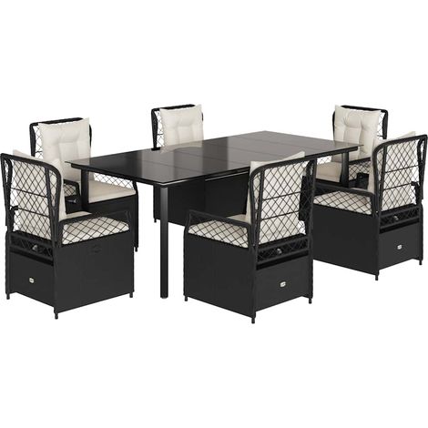 Maison Exclusive - Set da Pranzo da Giardino 7 pz Nero con Cuscini in Polyrattan (1/5)