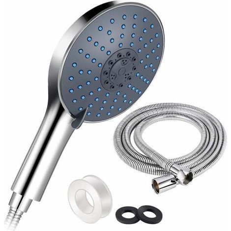 Pommeau Douche avec 1.5m Tuyau de Douche, Douchette de Grande Taille (15cm de diamètre), Douche à main Haute Pression, 7 Modes Economiseur d'eau pour Spa de Massage de Salle de Bain (1/5)