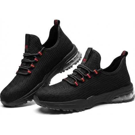 Chaussures De Sécurité Hommes Femmes, Légère Basket De Travail à Coussin d'air, Slip-on, Noir/Rouge EU 37-46 (1/5)