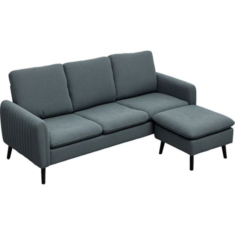 HOMCOM Ecksofa mit Schlaffunktion Sofa mit Fußhocker, 3 Wurfkissen, Eckcouch L-Form Couch für Wohnzimmer, Schlafzimmer 196 x 140 x 88 cm Grau (1/5)