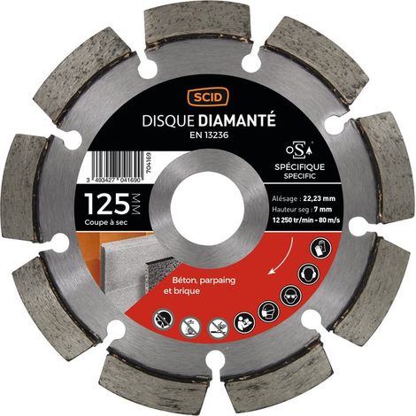 Disque diamanté à déjointoyer 125 mm – Pour béton, brique, parpaing – Coupe à sec – Hauteur de segment 7 mm – Scid
