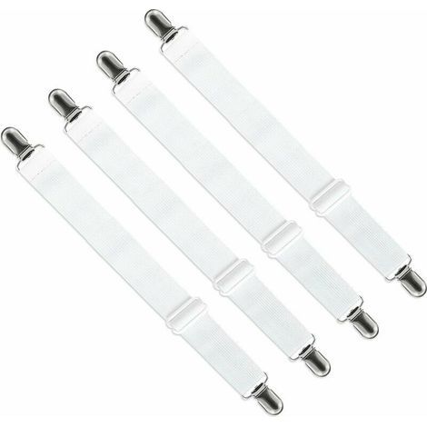 Étendeur de drap-housse réglable (65 cm à 150 cm), attache de sangle de maintien réglable pour drap de lit, canapé, housse de repassage (blanc, lot de 4) (1/5)