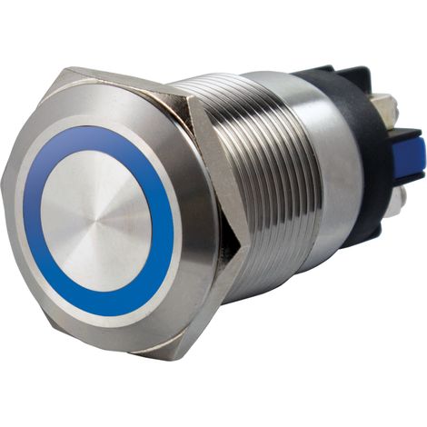 Bouton poussoir acier inox d 19 mm Halo bleu 24V AC/DC Contact NO+NC (V)