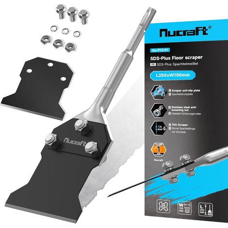 Set de burins à mastic SDS-Plus 250 x 100 mm, burin avec lame de rechange et vis, grattoir de sol pour enlever la colle au sol, tapis, linoléum, colle à carrelage, carrelage en PVC, couleur (1/5)