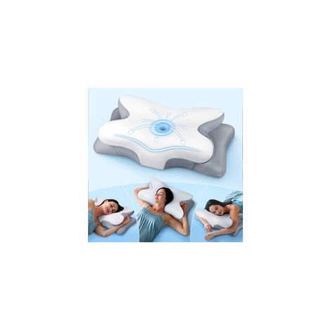 Oreiller cervical ergonomique en mousse à mémoire de forme - Oreiller orthopédique avec housse amovible - Parfait pour les personnes dormant sur le dos, sur le côté et sur le ventre (1/5)