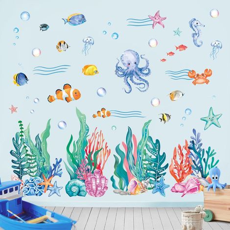 Stickers muraux coraux algues – colorés, sous-marin, amovibles, jardin d’enfants/chambre/salle de bains (1/4)
