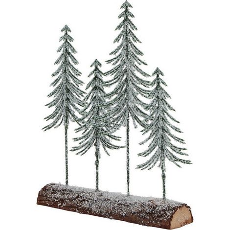 Small Snowy Spindle Tree Quad in Wood Log - Plastic - W18 x H25 cm - Brown