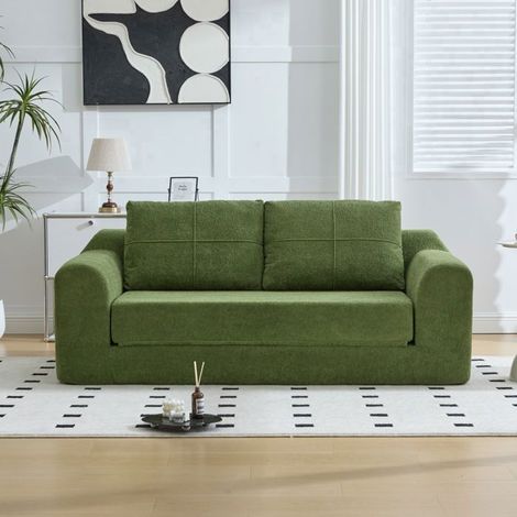 Canapé Convertible 178x96x61cm Velours Vert Armée 2 Places - Canapé-Lit - Design de Sol, Accoudoirs, Sans Montage, Compressé (1/5)