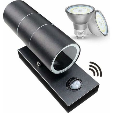 Appliques murales d'extérieur Détecteur de mouvement PIR extérieur Applique murale Up Down IP44 Lumières de sécurité Noir mat 240V - Incl. 2X 5W Ampoules LED Blanc Chaud