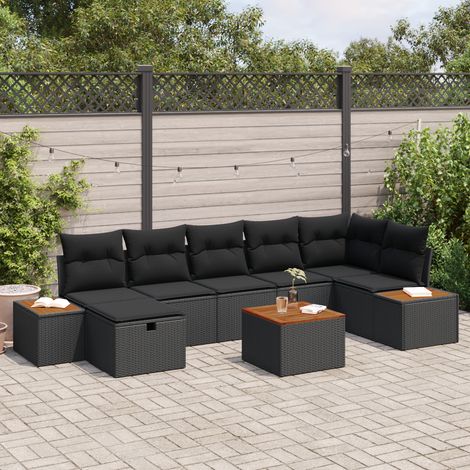 vidaXL Ensemble de canapé de jardin 8 pc Noir polyrotin (1/5)