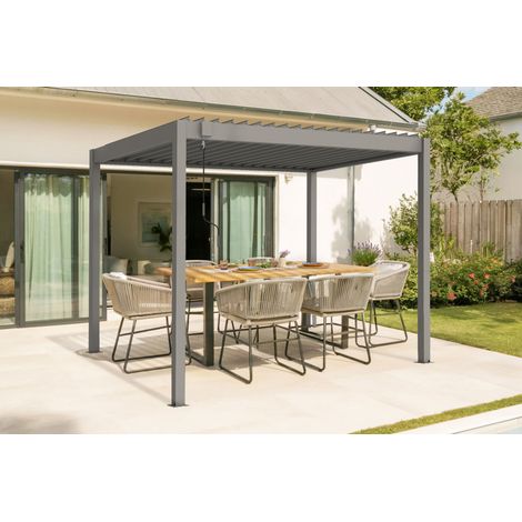 Pergola PIANA 3x2m selbsttragende bioklimatische aus taupefarbenem Aluminium - Schwenkbare Klingen (1/5)