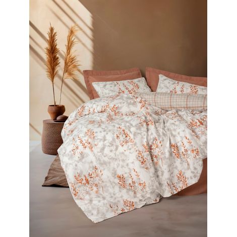 Parure de lit - 1 housse de couette 220 x 240 cm + 2 taies d'oreiller 60 x 60 cm - 100 % coton renforcé - Cannelle