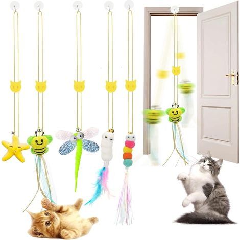 5 Pièces Jouets Interactifs pour Chat, Jouets pour Chat à Suspendre avec Tissu en Peluche, Jouets Interactifs à Suspendre pour Chat D'intérieur, pour Chaton Jouant, Chasse, Exercer (1/5)
