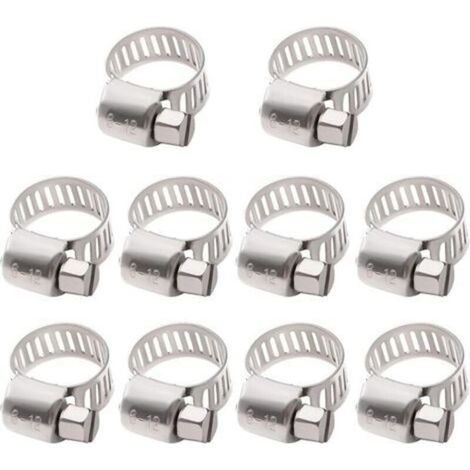 10 Pieces 6-12 mm Hose Clamp, 304 Stainless Steel Hose Clamps, Adjustable Pipe Clips, for Water Pipes, Plumbing (1/5)