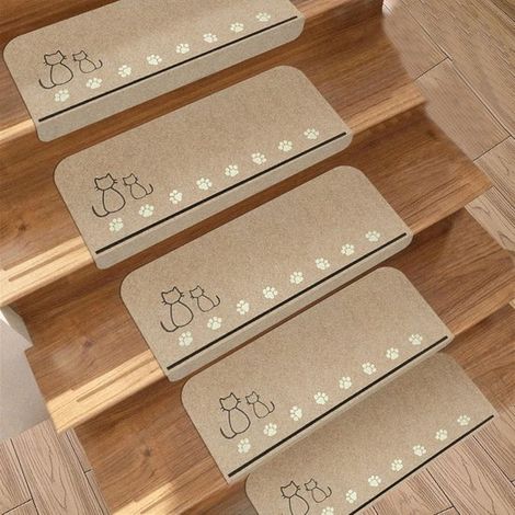 Paquete de 15 alfombrillas luminosas para escaleras，alfombrillas para escaleras para gatos (beige，55  22  4,5 cm，15 unidades) (1/4)