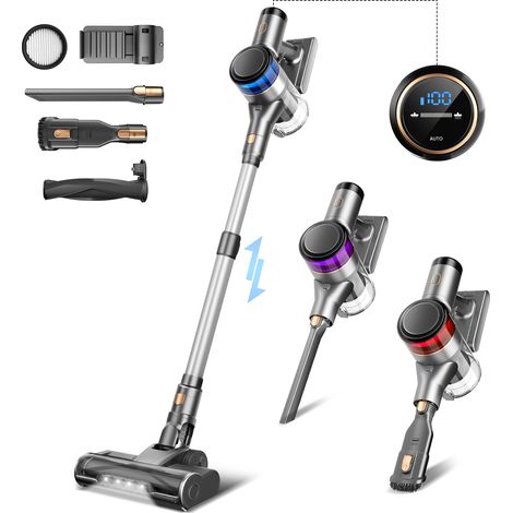 Aspirateur Balai sans Fil, 400W 45KPa Aspirateur sans Fil Puissant, 55Min Autonomie, Brosse Anti-emmêlement, Batterie Amovible, Aspirateur sans Sac avec LED Écran pour Tapis Poils d'animaux Sol Dur (1/5)