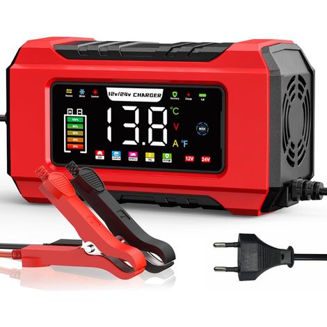 15A Chargeur Batterie Voiture, 12V/24V Chargeur avec Mémoire Intelligente Charger Voiture Electrique, Anti-Manipulation Accidentelle, 9 Étapes de Charge, Chargeur LiFePO4 Moto avec Écran LCD (1/5)