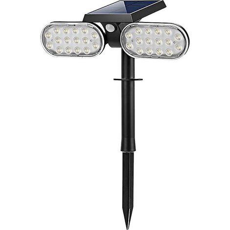 Lampe murale solaire extérieure à double tête, prise de terre, projecteur de jardin LED