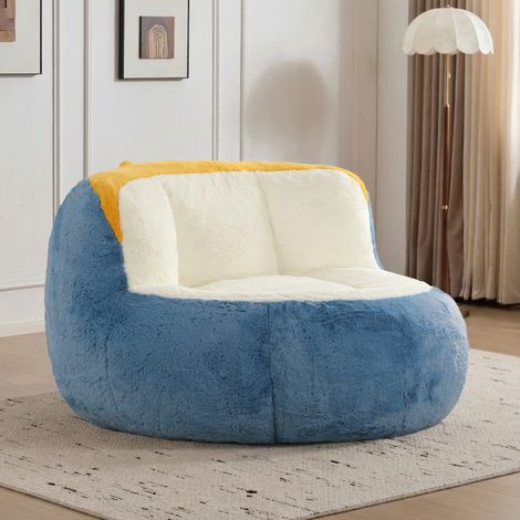Divano pouf gigante in pelliccia sintetica multicolore, imbottitura in schiuma sminuzzata, non richiede montaggio, per soggiorno (1/5)