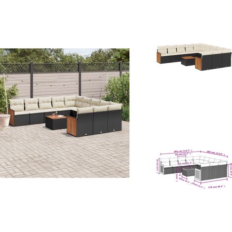 12-tlg. Garten-Sofagarnitur mit Kissen Schwarz Poly Rattan - Gartenmöbel Set - PE-Rattan Möbel - Outdoor Lounge - Esstisch - Sofasatz